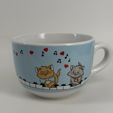 Disney The Aristocats Soup Mug Blue Piano Keys Hearts Music Notes Cats Cartoon