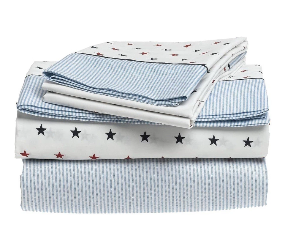 TOMMY HILFIGER Union Stars Red White Blue TWIN XL Sheet Set Cowboy Western NIP - Image 2 of 4