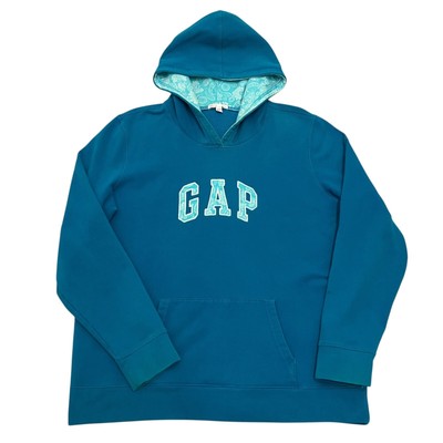 GAP Hoodie Sweatshirt Blau Damen XL Stretch Baumwolle Logo Spruch Pullover