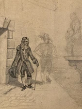 Beautiful Drawing Pencil Portrait Young Man Gentleman Antique Art Xixth A