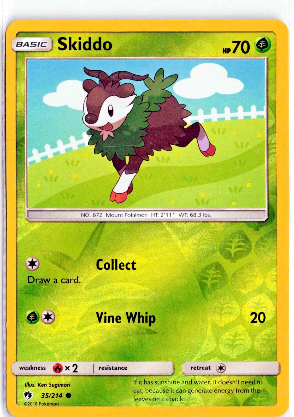 Skiddo 35/214 Lost Thunder Reverse Holo Pokemon Card