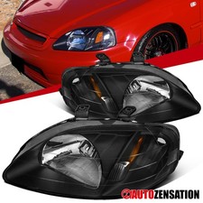 Fit 1999-2000 Honda Civic Ej Ek Em Black Headlights Lamps Assembly Leftright