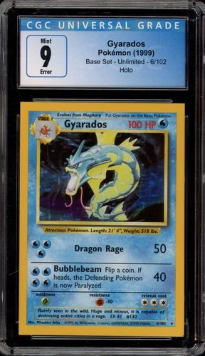 Pokemon Gyarados Base Set Unlimited Holo Rare #6 Square Cut Error CGC 9 Mint