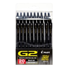 Pilot G2 Retractable Gel Ink Pens, Fine Point, Black, 20 Count