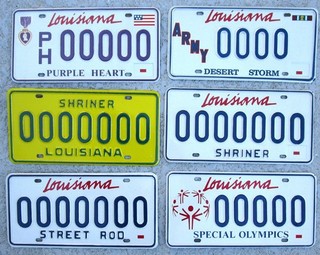 6 LOUISIANA 2010 SAMPLE LICENSE PLATES 000000 TYPES UNUSED NR B