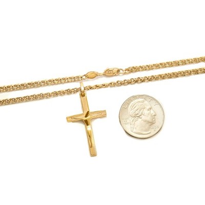 Christian 1.5 inch solid Crucifix -Genuine 1/20 yell Gold Filled 14K - 20'' chain