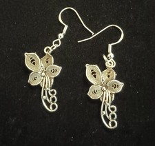 Silver Tone Dangling Flowers Earrings