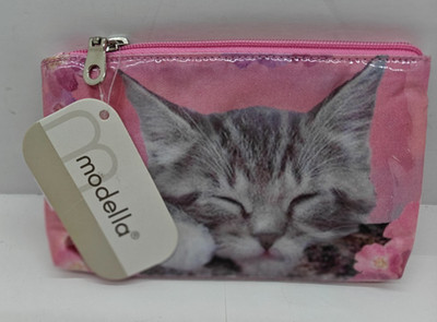 Modella Travel Makeup Cosmetic Bag Pink Cat - 7''x4.5''   NWT NEW