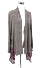 LOGO by Lori Goldstein Women's Space Dye Cardigan with Pleated Chiffon Size S