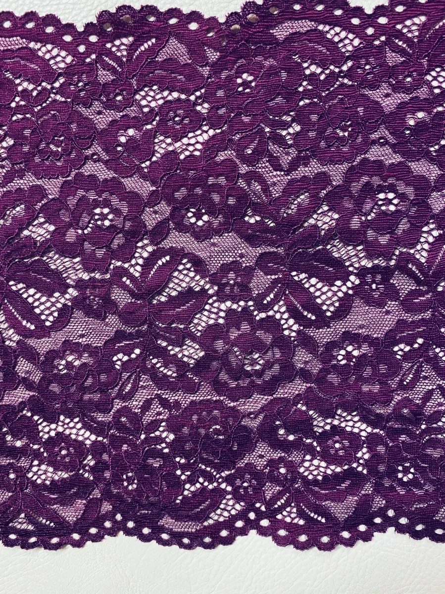 Purple corded lace fabric with scalloped edge, corded lace, French lace by  yard