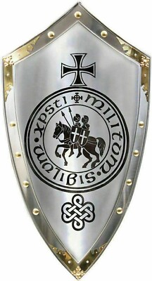 Medieval Templar Knight Shield Handcrafted Metal Steel with Engraved Design