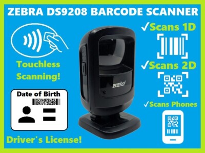  Zebra DS9208 Driver's License Barcode Scanner, 2D/1D, PDF417, QR Codes, USB!  