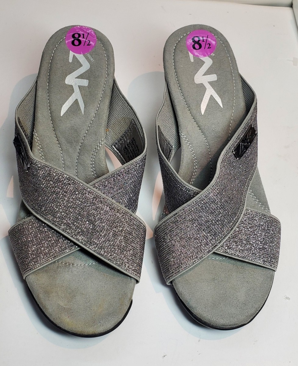 Anne Klein Sport Aklorri Wedge Sandals Size Color Silver Glitter Women's