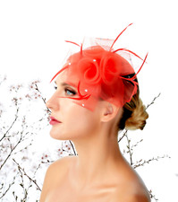 Red Feather Flora Bling Wedding Fascinator Bow Woman Headpiece Cocktail Party