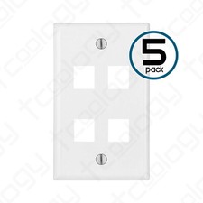 TCoology 4-Port Wall Plate Cover for Cat5e Cat6 Keystone RJ45 Jack - 5 Pack Lot