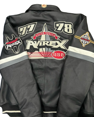 Vintage Avirex Black Real Leather Bomber Jacket 90s American Pilot 