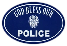 Oval Car Magnet - God Bless Police - Support Law Enforcement - Bumper Sticker