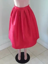 San Joy Women's Red Box Pleat Metallic Formal Skirt Size Small