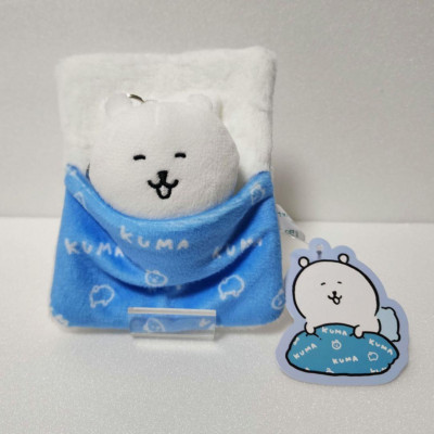 Nagano Bear with Friends Futon Plush Reel Pass Case Blue JAPAN NEW