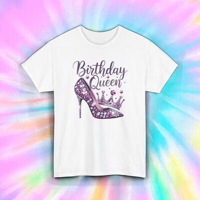 Birthday Queen T-Shirt Glitter Crown High Heel Party Girl Tee S-5XL