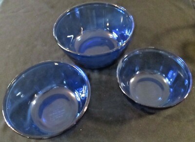 VINTAGE ANCHOR HOCKING COBALT BLUE MIXING BOWL SET OF 3 | eBay
