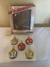 5 Christmas Ornaments Glass Houses Bradford Novelty 1988-1990 Jamesway