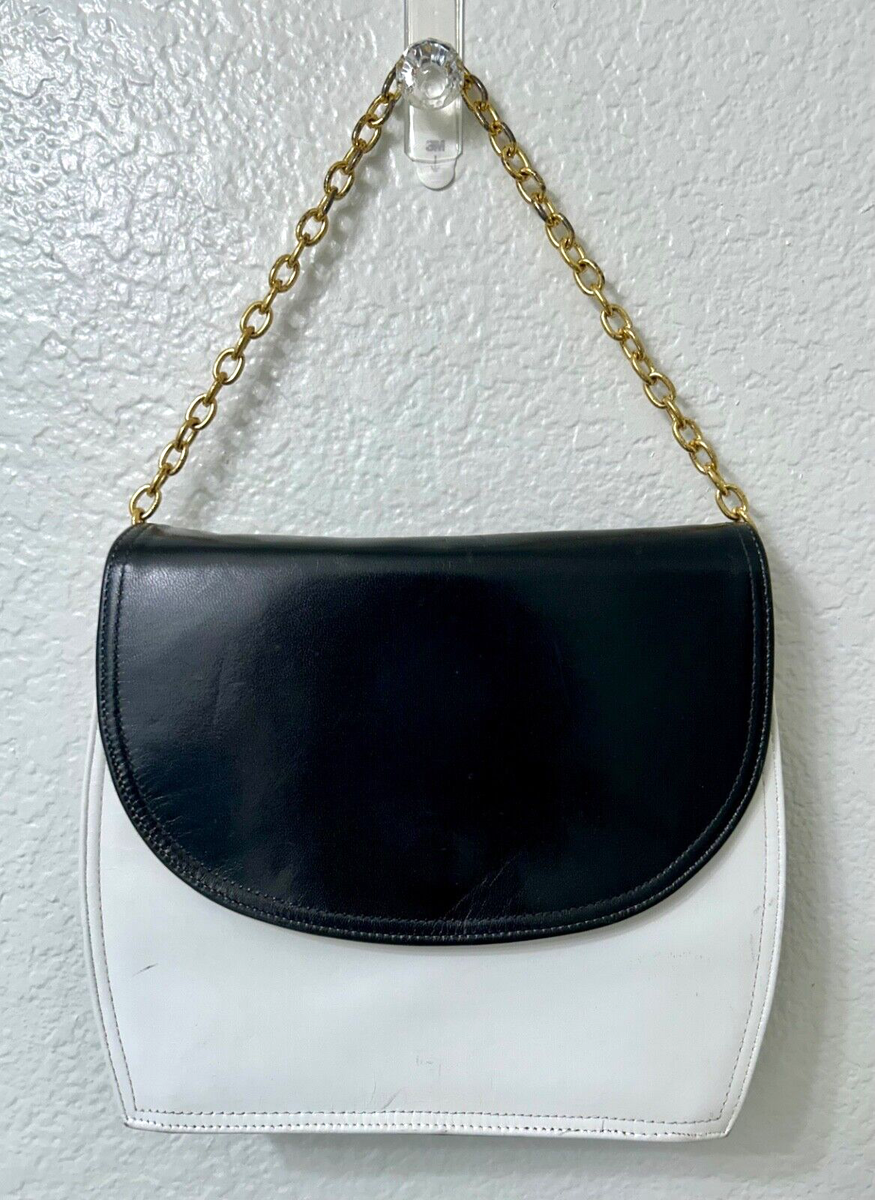 バッグ tpo Vintage TOHPO Black & White Rigid Leather Flap Bag Purse Chain