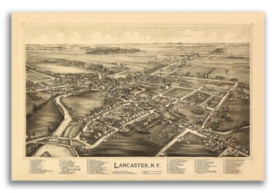 Lancaster New York 1892 Historic Panoramic Town Map - 16x24