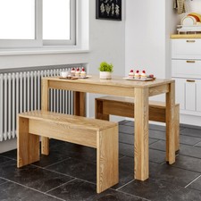 Modern 4 Seater Dining Table and Chairs Bench Set Wood Kitchen Home Restaurant
