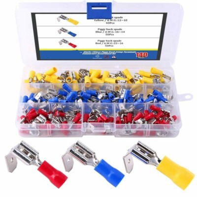 140X Semi-Insulated Piggy Back Spade Quick Splice Crimp Terminals Connectors Kit