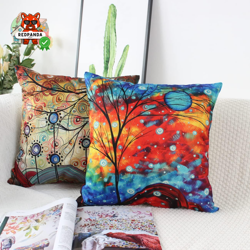 Fodere per Cuscini 45X45 Cm Set Da 4 Fodere Cuscini Alberi Colorati Quadrati Cop - Foto 5 di 12