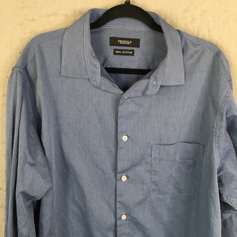 Pringle Of Scotland Shirt Mens Extra Large Blue Pinstriped 100% Cotton Button - Image 2 of 4