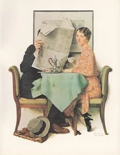 Norman Rockwell 1977 Vintage "At The Breakfast Table" Mini Poster Color Litho