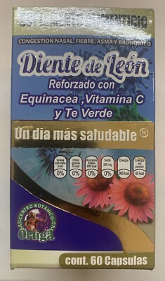 Capsulas de Diente De Leon Con Equinacea Vitamina C Manzanilla y Te Verde 60  