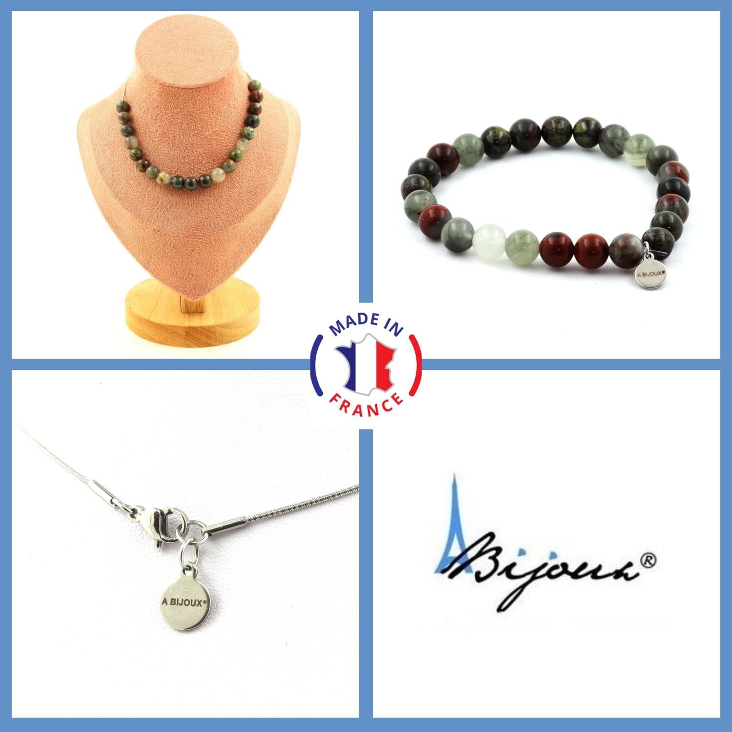 Parure jaspe sang de dragon : idée cadeau idéale avec bracelet 20 perles et collier assorti