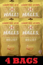 4x Halls ECONOMY PACK Honey Lemon Cough & Throat Relief 320 Cough Drops 4 BAGS