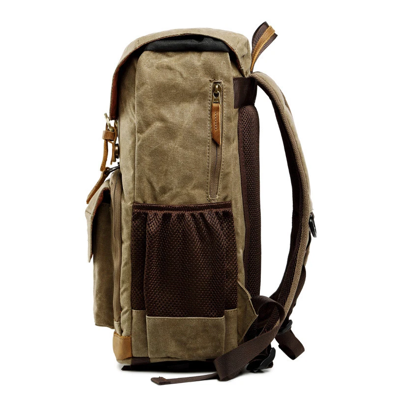 ALLACKI Waterproof Shock-resistant Canvas Camera Bag Retro Style Travel Backpack - Image 3 of 4