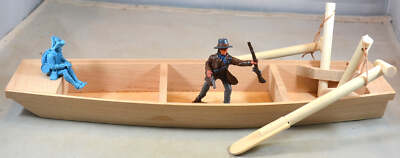 Wooden Long Flat Bottom Whaling Fishing Boat with Oars