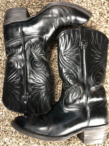 Vintage Dan Post Milwaukee Black Leather Western Cowboy Boots Mens 9 D - Picture 2 of 12