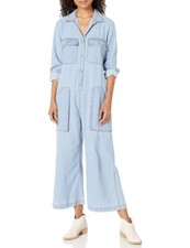 BILLABONG Womens Large Born with It Jumpsuit Chambray Long Sleeve Pockets
