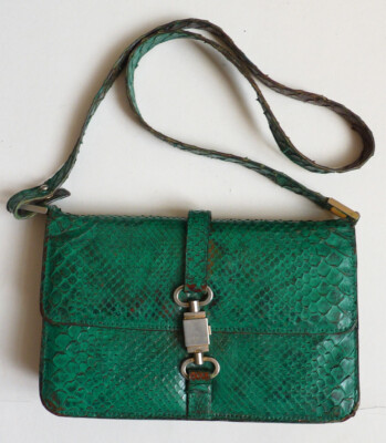 Sac à Main Vintage En Peau De Serpent - Taille Moyenne, Marron-cognac, Doublure Cuir