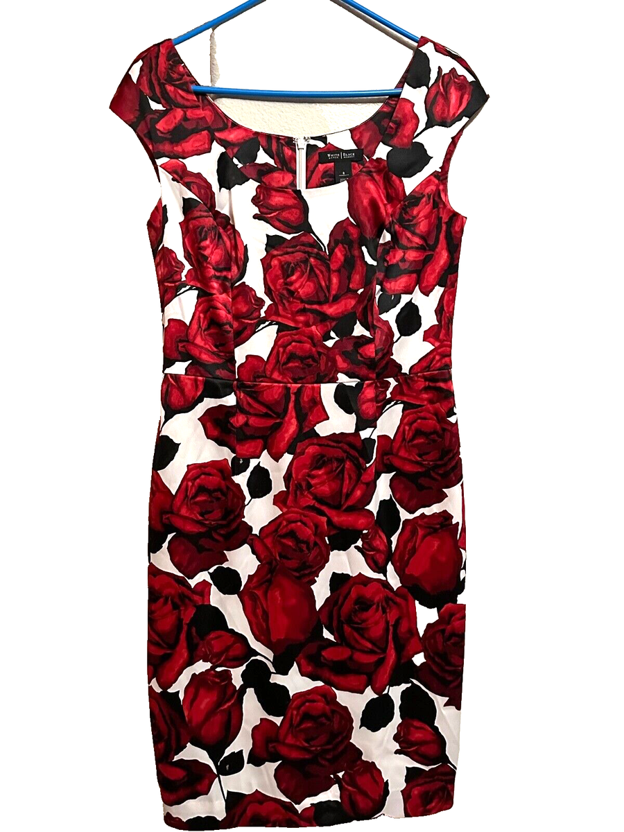 White House Black Market Satin Rose Print Dress Size 8