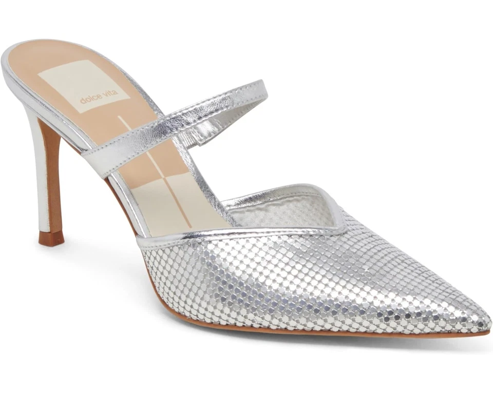 Dolce Vita Kanika Mesh Dress Mules Silver Mesh Pumps  Heels Pointed Toe 9 NEW - Image 4 of 4