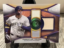 Christian Yelich Triple Relic #44/50 2025 Topps Tribute Milwaukee Brewers