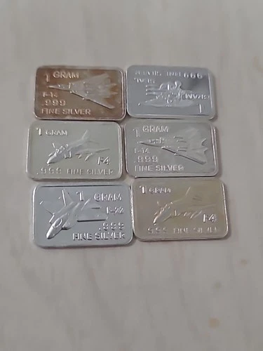 6 1 Gram .999 Fine Silver Bars Lot #13