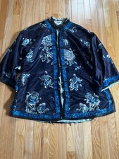 Qing Dynasty Antique Chinese Silk Embroidered Blue Robe