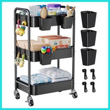3 Tier Baby Diaper Caddy Organizer and Storage Rolling Cart with Wheels for N...