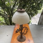 Antique Style Table Lamp with White milk Glass Shade and Wrought Iron base