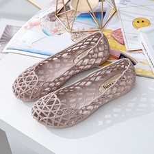 Summer Ladies Slip On Crystal Flats Jelly Shoes Womens Beach Sandals Hollow Out