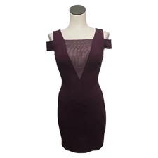 NWT Halston Heritage Cold Shoulder Bodycon Dress Size XS Mesh Ponte Burgundy